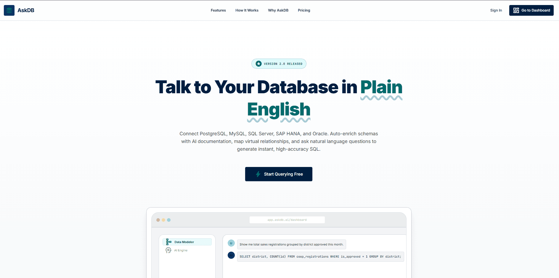 AskDB product interface