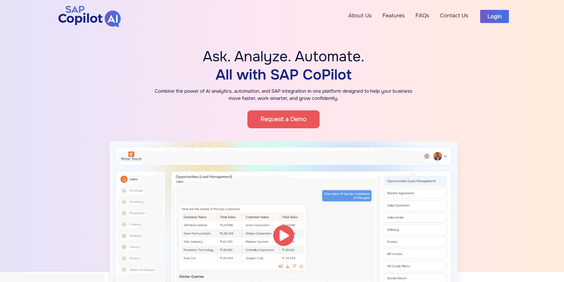 SAP Copilot product interface